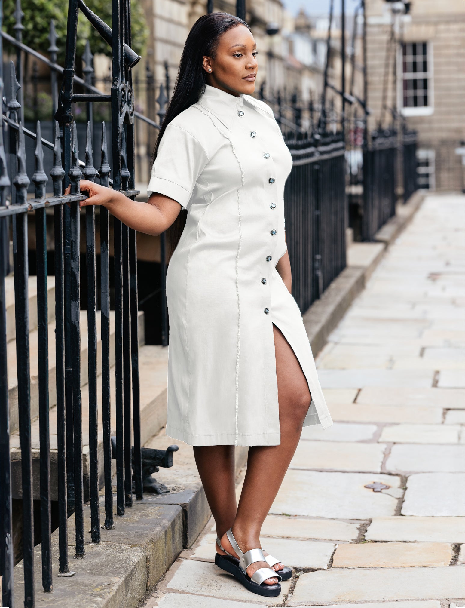 Frayed Edge Midi Dress